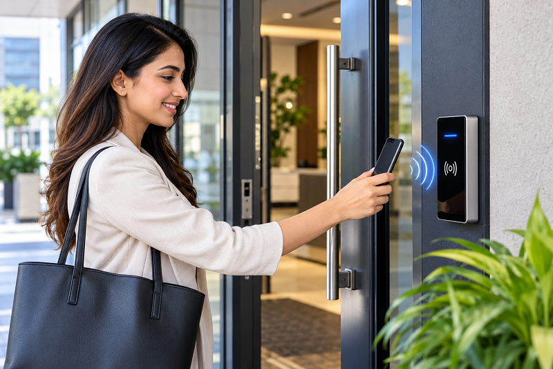 Touchless door entry system providing smart and hands-free property security